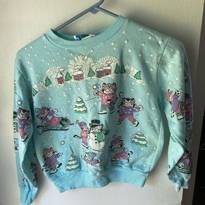 Vintage 90s kids cat snow day sweatshirt